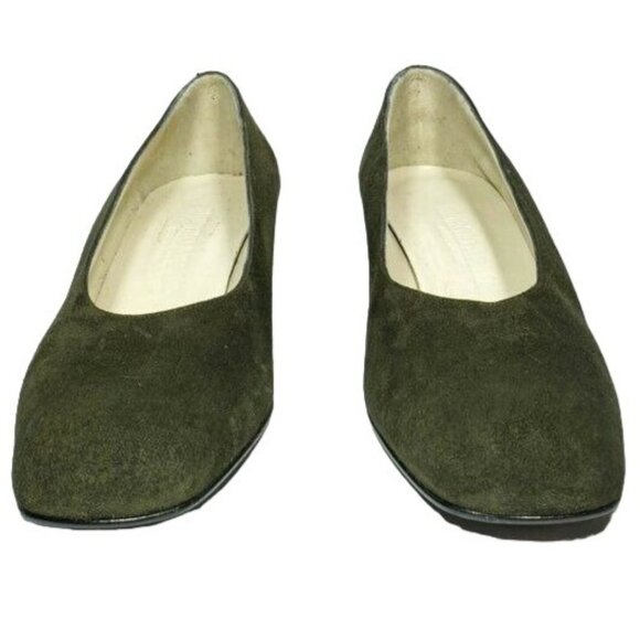 NEW Giorgio Armani Womens 9M Italian Dark Green Suede Leather Dress Shoe Heel - Picture 7 of 11